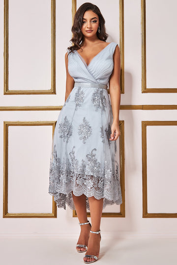 High And Low Dress With Pleated Bodice Maxi Dress Goddiva